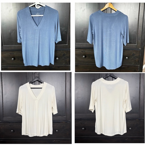 Denver Hayes Tops - TWO Denver Hayes Women's Pleat Detail Relaxed Fit V-Neck Top•Selling Together•👚